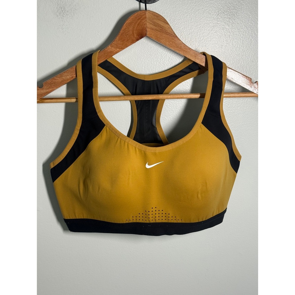 Nike Pro Rival High Support Sports Bra Mustard Yellow Black Racerback Large